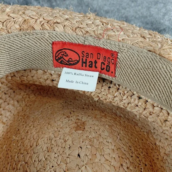 San Diego Hat Co Womens Raffia Straw Boater Hat Natural Tan Black Ribbon Band - Picture 7 of 7
